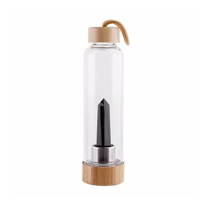 Crystal Infused Waterfles – Glazen Elixir Fles met Edelstenen & Bamboe Dop | Voor Energie, Balans en Bewuste Hydratatie