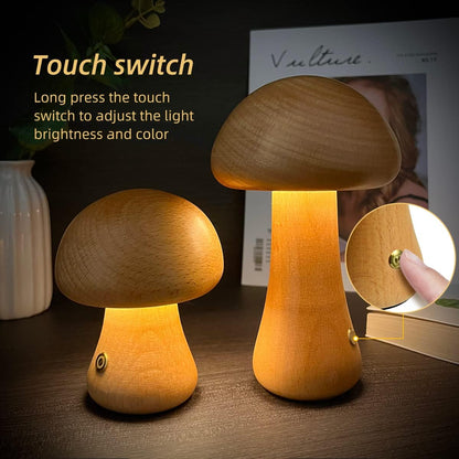 LumiMush™ Wooden Night Light – Zachte Gloed & Magische Rustmomenten