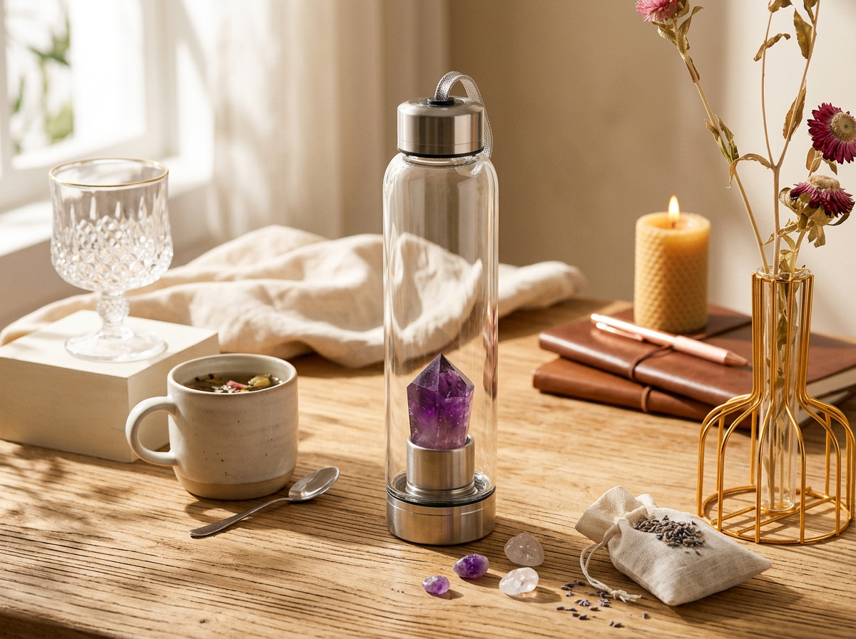 Crystal Waterfles met Amethist -