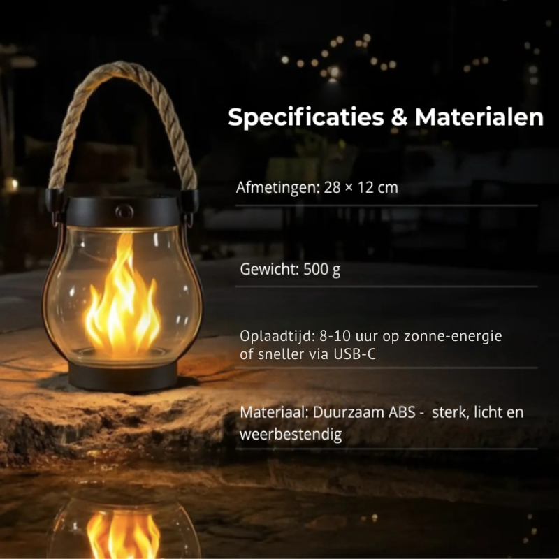 LumiFlame Solar Lantaarn – Een Zachte Gloed voor Rustvolle Avonden