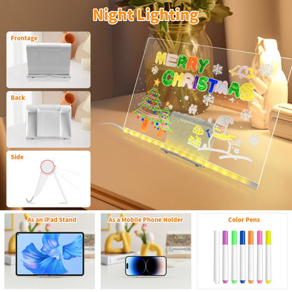 LED Acrylic Message Board – Herbruikbaar Lichtgevend Schrijfbord met Nachtlampfunctie